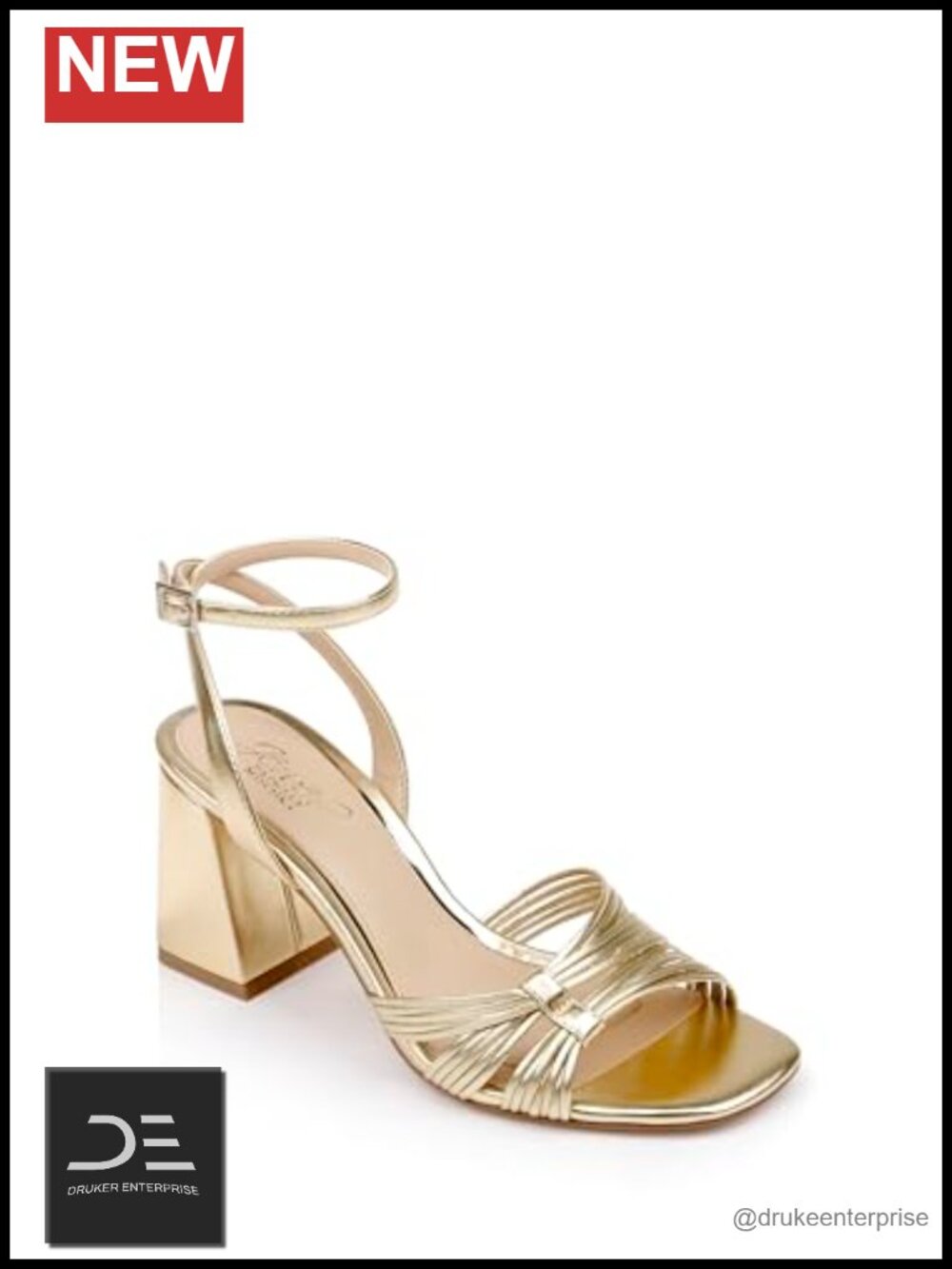Metallic Strappy Block Heels Open Toe Ankle Strap Buckle Leather